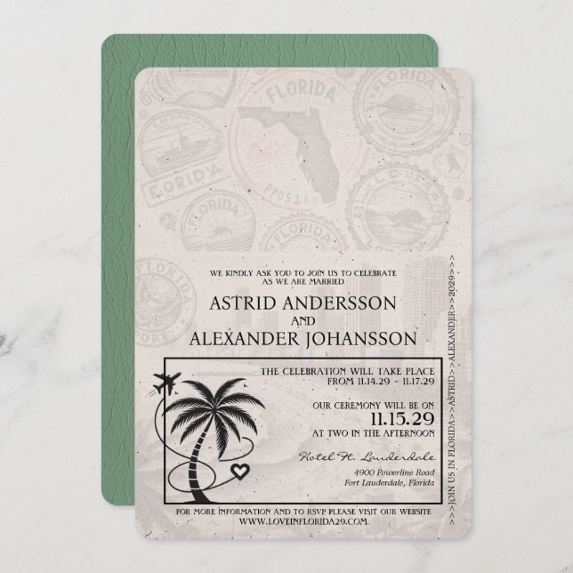 Sage Green Florida Passport Wedding Invitation (Front/Back)