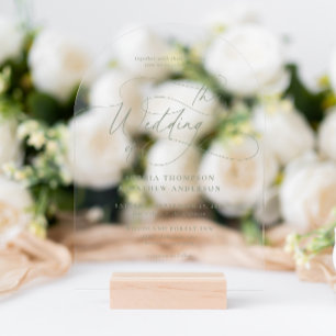 Sage Green Flourish Calligraphy Wedding Arch Acrylic Invitations