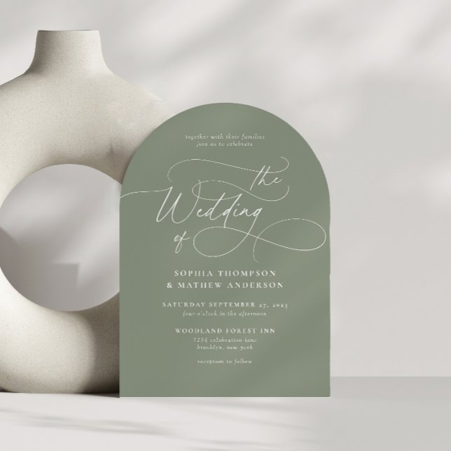 Sage Green Flourish Calligraphy Wedding Arch Invitation (Creator Uploaded)