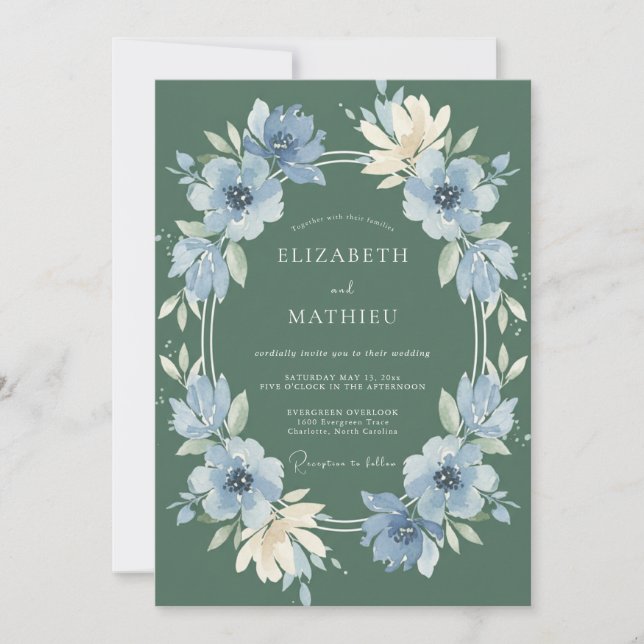 Sage Green Flourishing Meadow Wedding Invitation (Front)