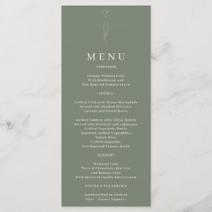 Sage Green Flower Art Wedding Menu