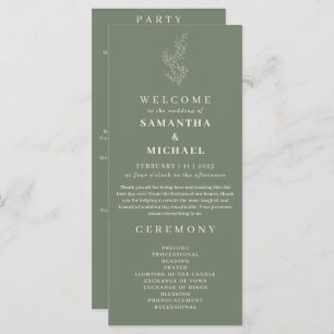 Sage Green Flower Ivy Wedding Program Menu