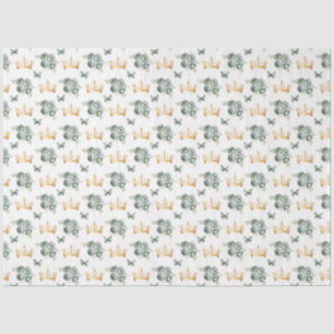 Sage Green Flowers and Gold Crowns Tissue Paper