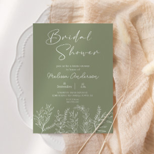 Sage Green Flowers Boho Bridal Shower Invitation
