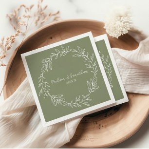 Sage Green Flowers Boho Romantic Wedding Napkin