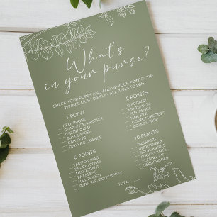 Sage Green Flowers Game Whats In Your Purse Flyer