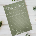 Sage Green Flowers Game Where Were We<br><div class="desc">Sage Green Flowers Bridal Shower Game.  Matching items to complete your event collection are available in our Zazzle store!</div>