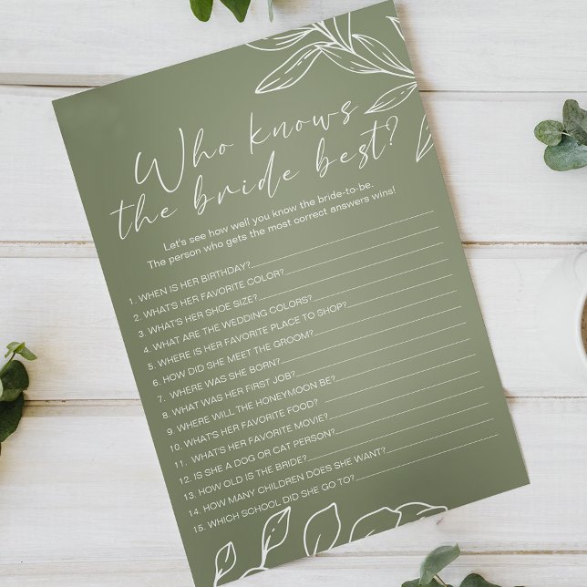 Sage Green Flowers Game Who Knows Bride Best Flyer (Creator Uploaded)