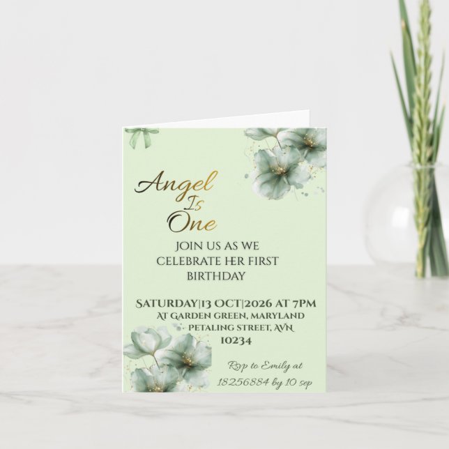 Sage Green Folded Invitation| Greeting Card style  (Front)
