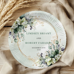 Sage Green Foliage Botanical Wedding Paper Plates