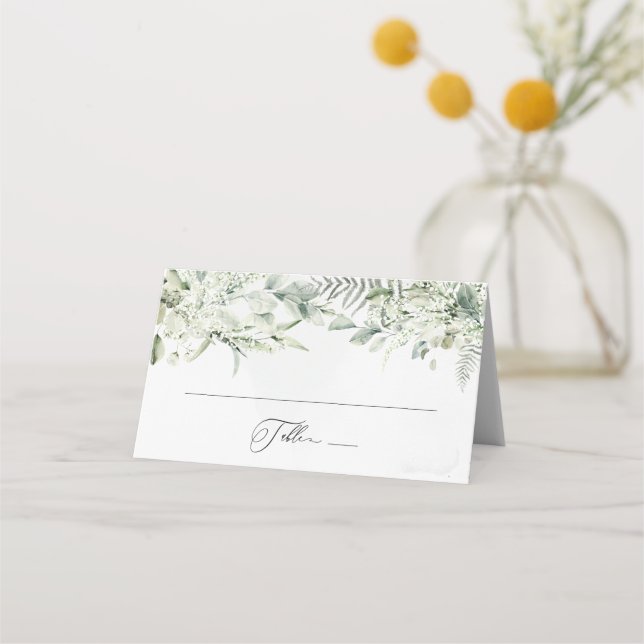 Sage Green Foliage Eucalyptus Botanical Wedding Place Card (Front)