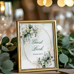 Sage Green Foliage Guest Book Tabletop Sign