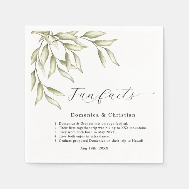 Sage Green Foliage Wedding Fun Facts  Napkins (Front)