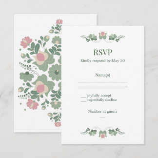 Sage Green Folk Floral Wedding RSVP Card