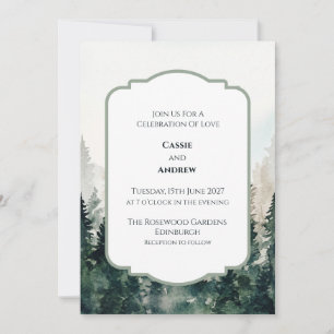Sage Green Forest Art Deco Wedding Invitation