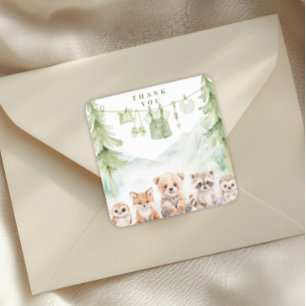 Sage Green Forest Baby Shower Favour Thank You Square Sticker