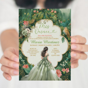 Sage Green Forest Dress Floral Princess Mis Quince Invitation