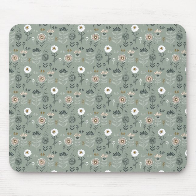 Sage Green Forest Floral Mouse Pad (Front)