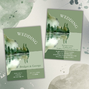 Sage Green Forest Lake Landscape Wedding Invitation