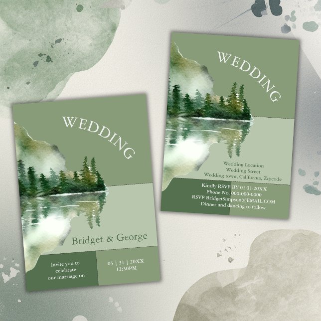Sage Green Forest Lake Landscape Wedding Invitation (Creator Uploaded)