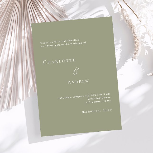 Sage green formal modern minimalist wedding invitation (Creator Uploaded)
