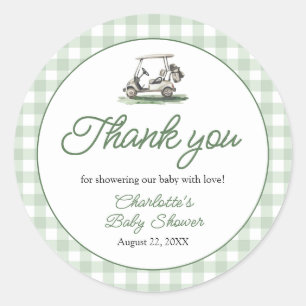Sage Green Frame Golf New to the Club Baby Shower Classic Round Sticker