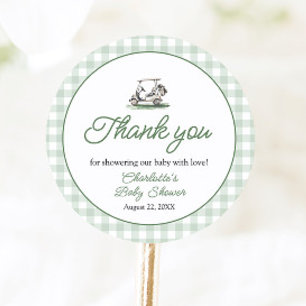 Sage Green Frame Golf New to the Club Baby Shower Classic Round Sticker