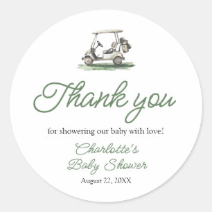 Sage Green Frame Golf New to the Club Baby Shower Classic Round Sticker