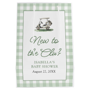 Sage Green Frame Golf New to the Club Baby Shower Medium Gift Bag