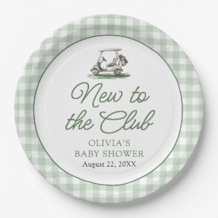 Sage Green Frame Golf New to the Club Baby Shower Paper Plate