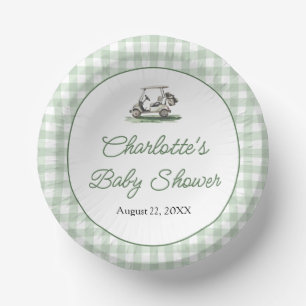 Sage Green Frame Golf New to the Club Baby Shower Paper Plate