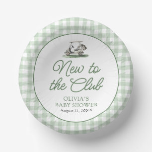 Sage Green Frame Golf New to the Club Baby Shower Paper Plate