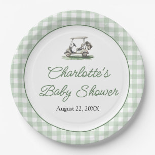 Sage Green Frame Golf New to the Club Baby Shower Paper Plate