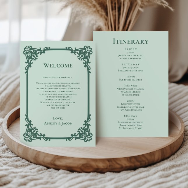 Sage Green Frame Wedding Letter and Itinerary Programme (Creator Uploaded)