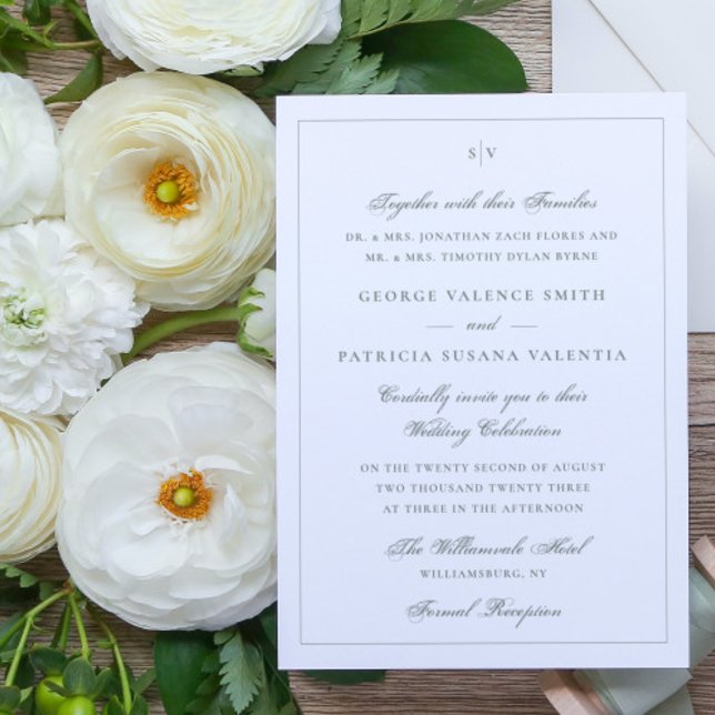 Sage Green Framed Elegant Monogram Wedding Website Invitation (Creator Uploaded)