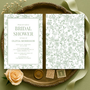 Sage Green French Chinoiserie Floral Bridal Shower Invitation