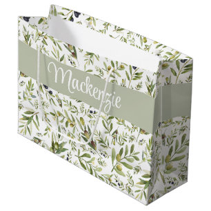 Sage Green French Country Chic Olive Name Monogram Large Gift Bag