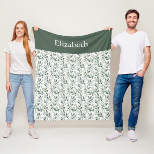 Sage Green French Country Olive Custom Name Fleece Blanket