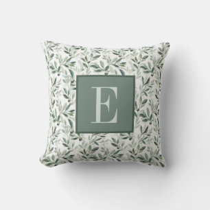 Sage Green French Country Olive Monogram Cushion