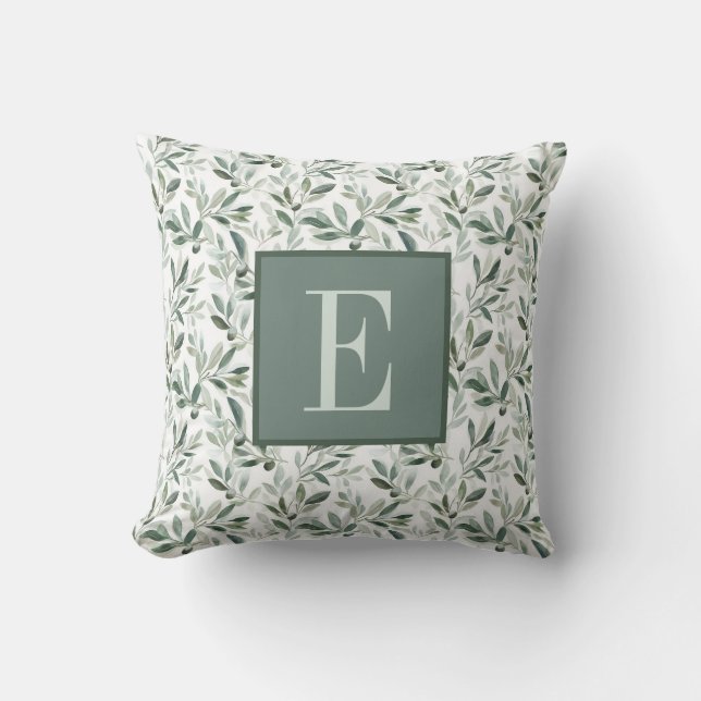 Sage Green French Country Olive Monogram Cushion (Front)