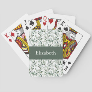 Sage Green French Country Olive Monogram Name Playing Cards