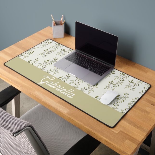 Sage Green French Country Olive Pattern Name Desk Mat (Office 2)
