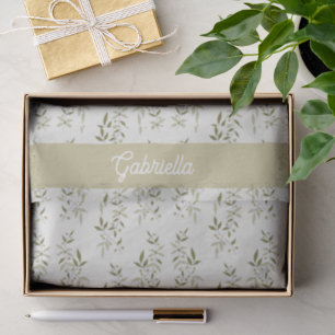 Sage green French country Olive pattern Name Tissue Paper