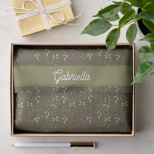 Sage green French country Olive pattern Name Tissue Paper (Gift)