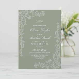 Sage Green French Elegant Floral Wedding Invitation