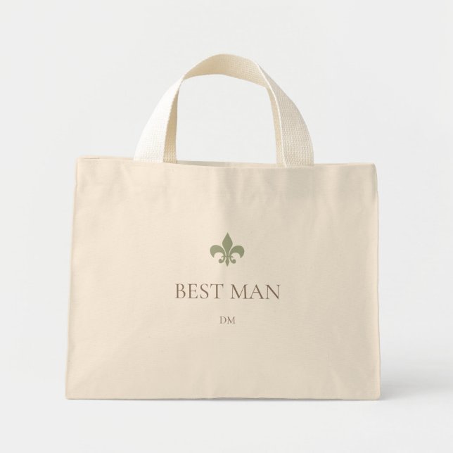 Sage Green French Fleur de Lis Best Man Initial  Mini Tote Bag (Front)