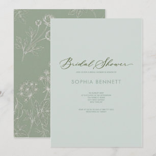 sage green French floral chinoiserie bridal shower Invitation