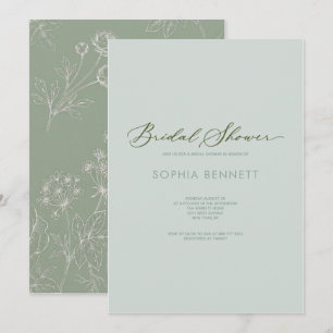 sage green French floral chinoiserie bridal shower Invitation