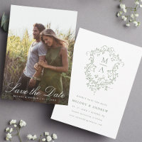 Sage Green French Floral Crest Wedding Photo
