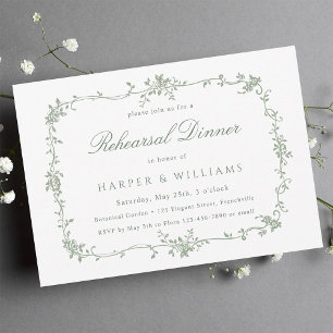 Sage Green French Floral Rehearsal Dinner Invitation